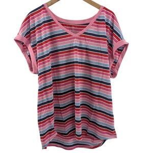 Talbots Womens Linen Blend Stripe V Neck Shirt sz XL NWT Multicolor Beach